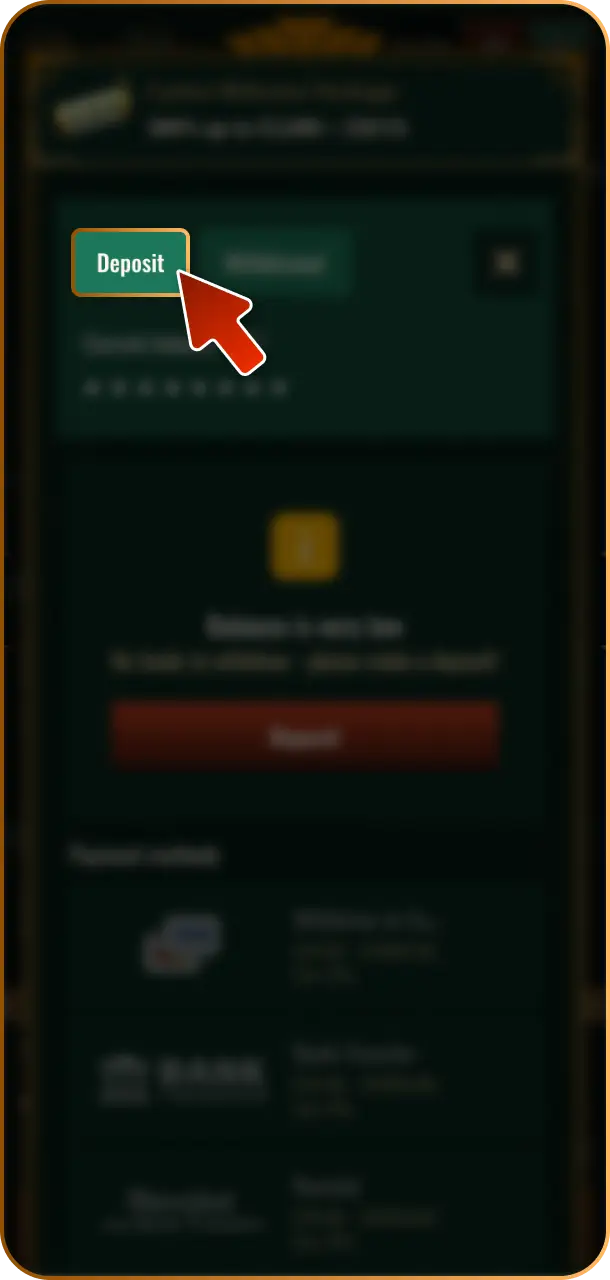 Open Deposit Section in your mobile cashier menu to start funding your account on the Spybet app in Ireland.
