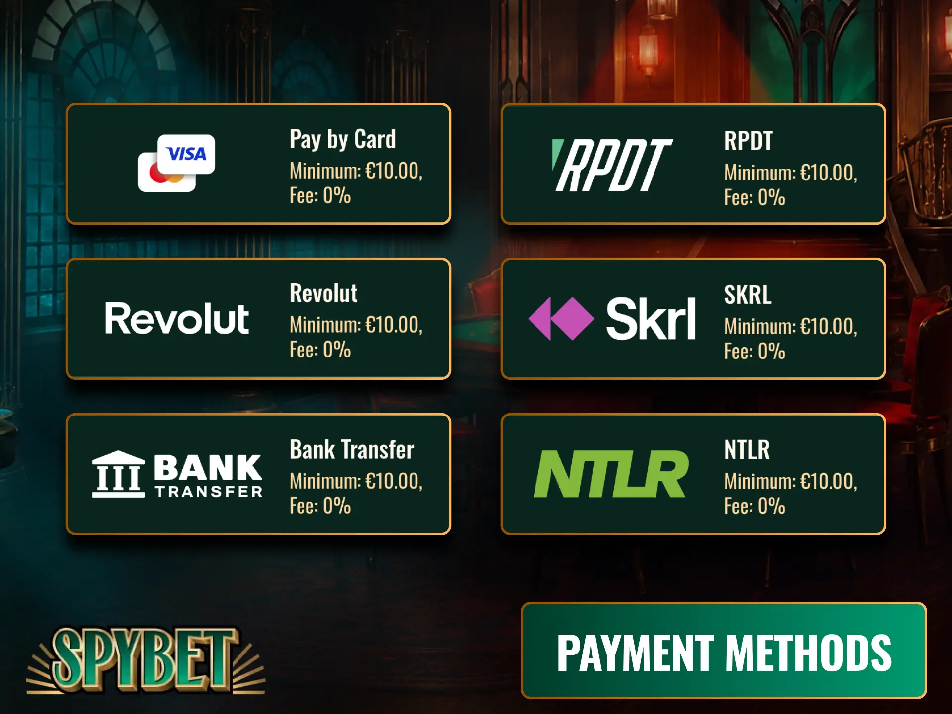 Deposit and withdraw using secure payment methods for mobile app users of Spybet in Ireland.