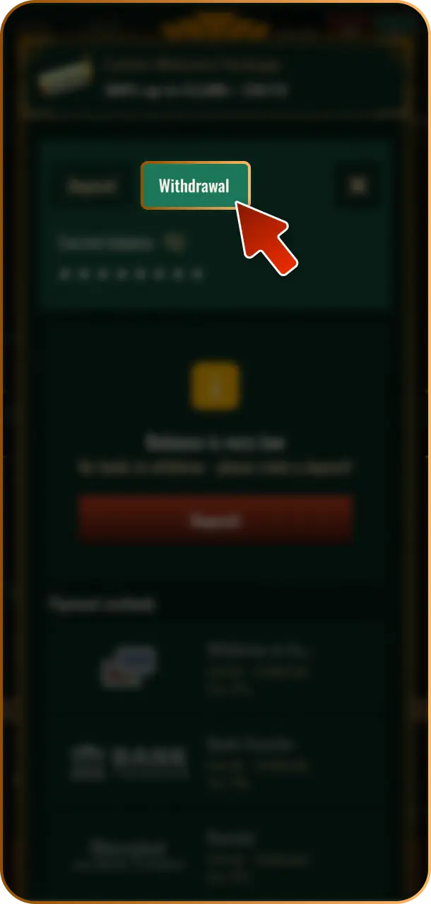 Open Withdrawal Page within your account dashboard to begin cashing out your winnings on Spybet.