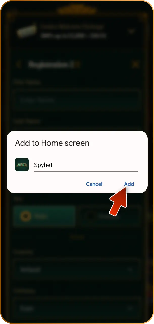 Confirm app name on your device to finalize setting up Spybet Aviator.