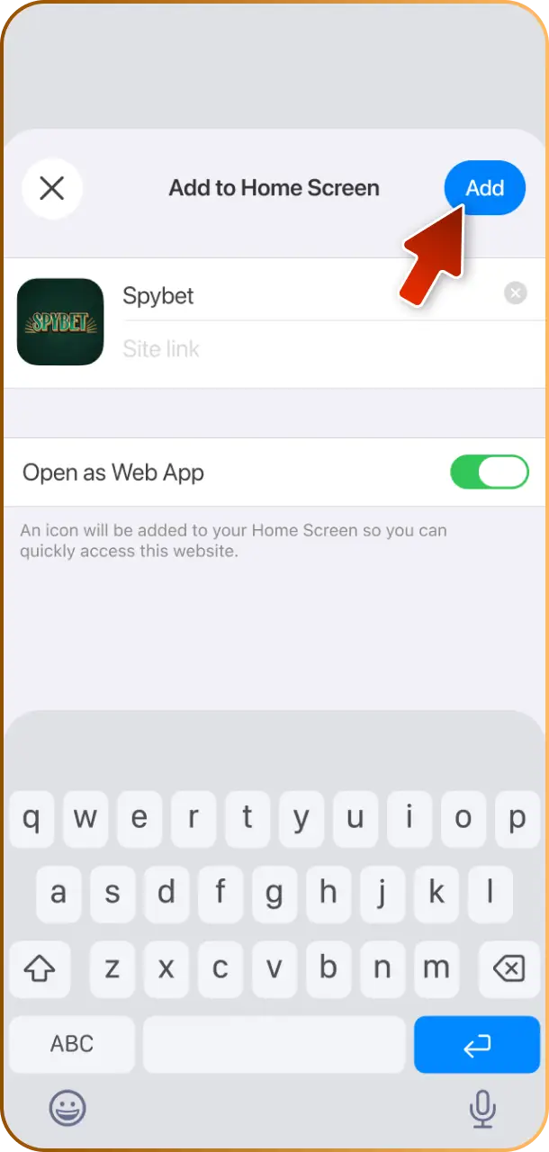 Confirm app name on your home menu to complete setting up Spybet Aviator.