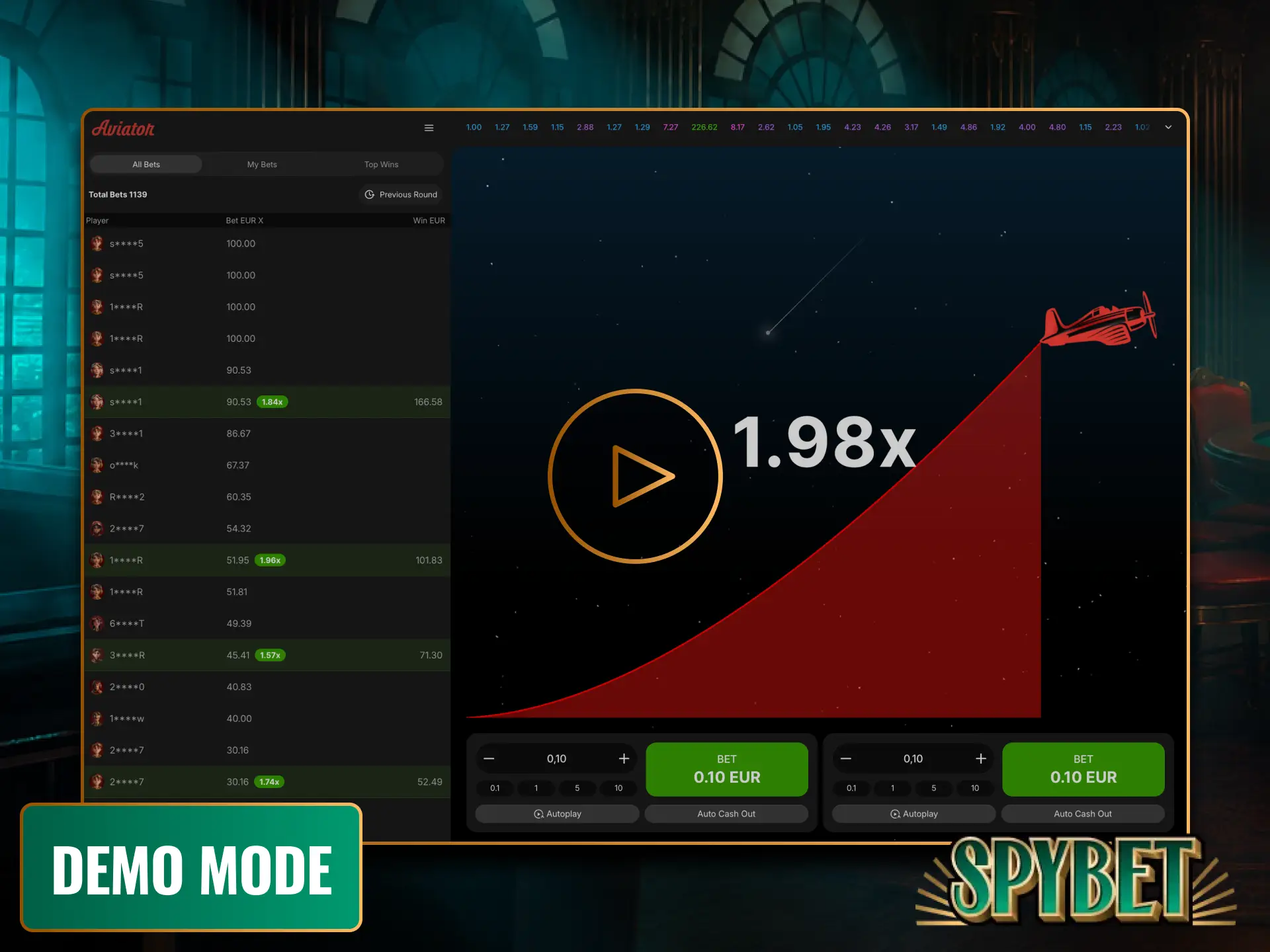 Practice your strategy for free using Aviator demo mode on Spybet.