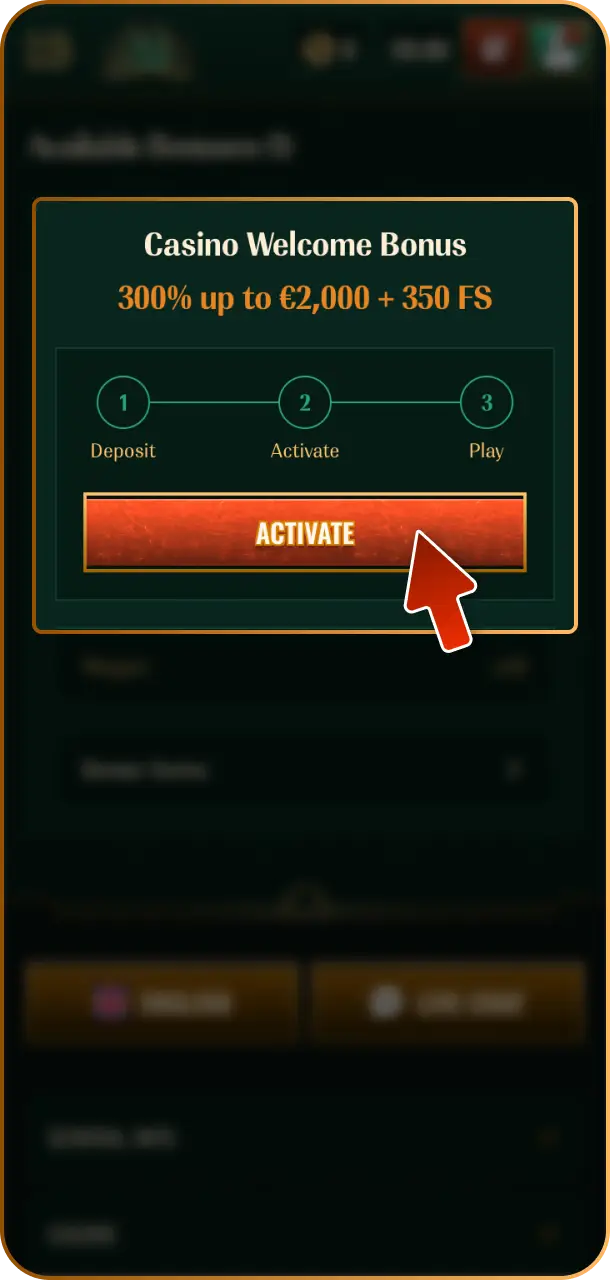 Confirm activation on the cashier or Promotions page, then start playing your favorite games on Spybet.