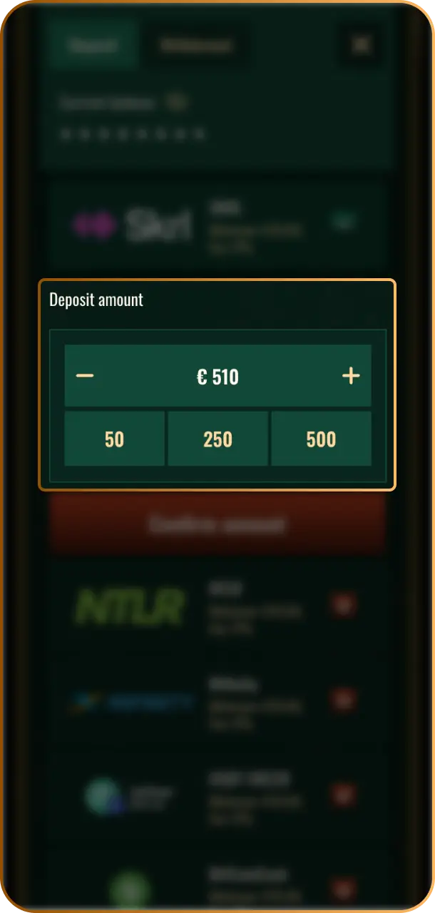 Enter the deposit amount and details required to process your transaction on Spybet.