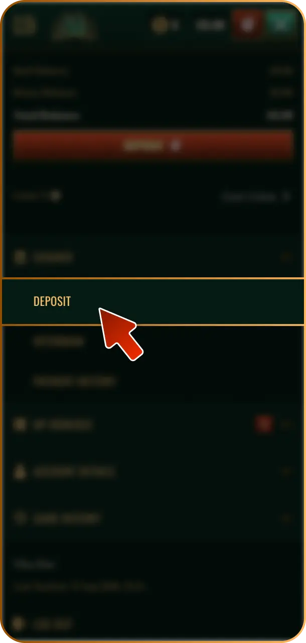 Go to Cashier and select Deposit to initiate a new account top-up on Spybet.