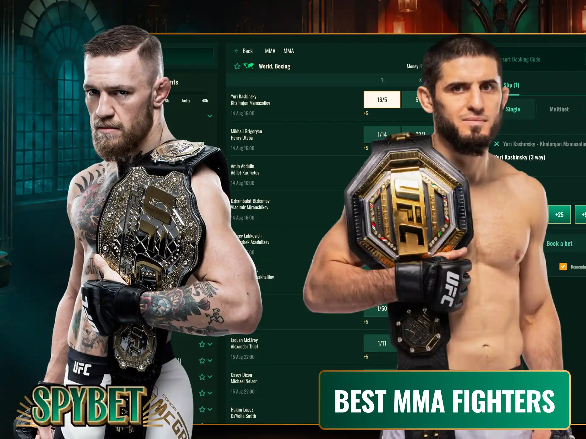 Back top-ranked champions and rising stars when wagering on the best MMA fighters to bet on Spybet.