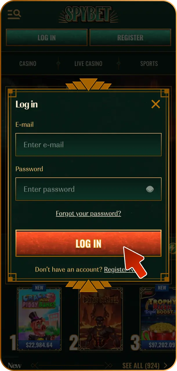 Sign in to your account or create a new player profile in seconds on Spybet.