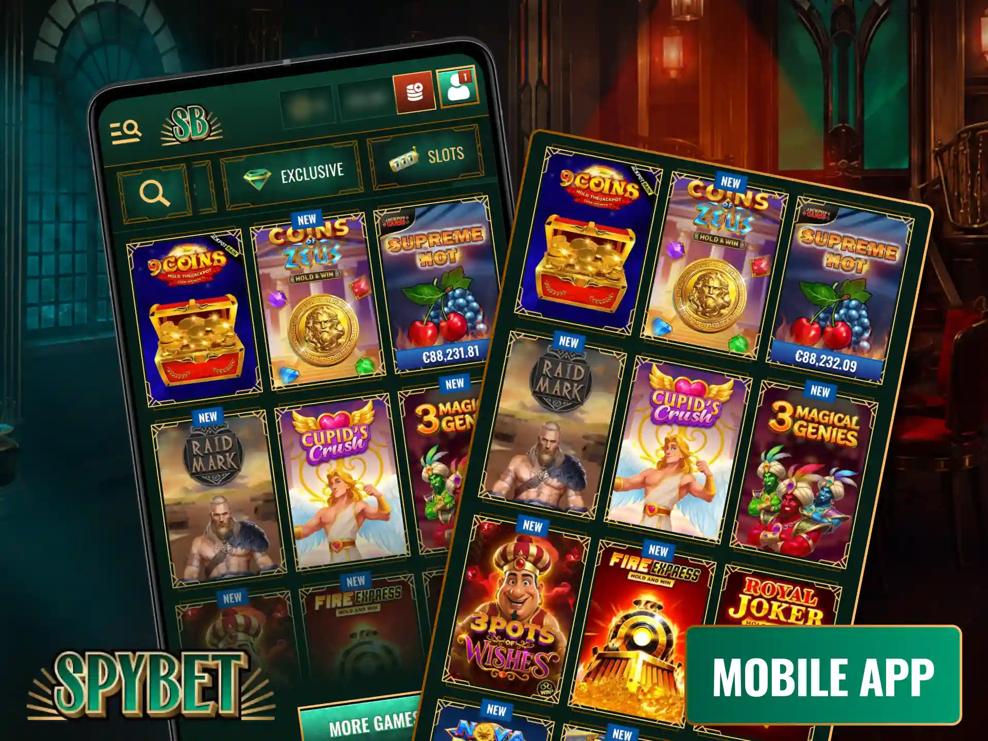 Download the dedicated mobile app for playing slots at Spybet anytime, anywhere.